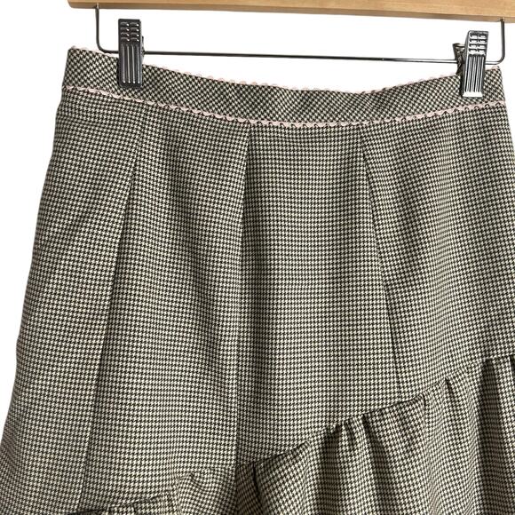 Rebecca Taylor Brown Pink Wool Houndstooth A-Line Knee Length Skirt Size 6 - Picture 4 of 10